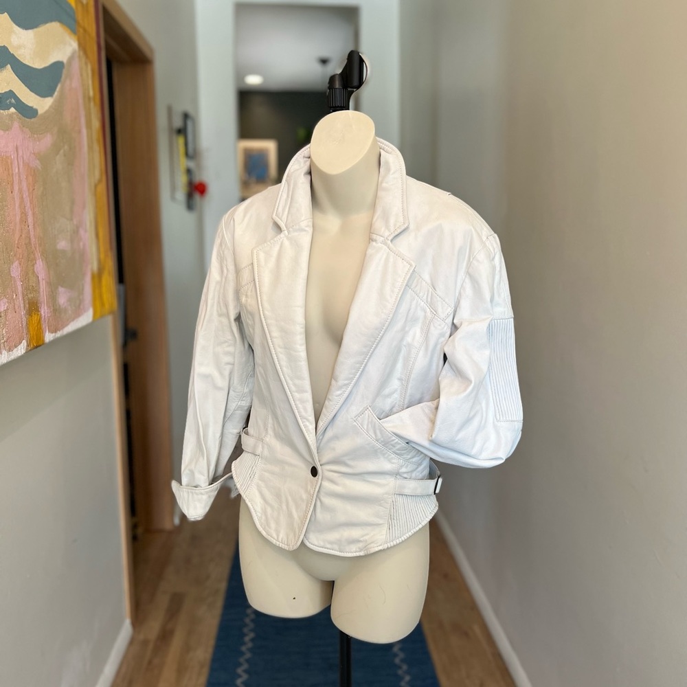 Vintage White Leather Jacket XS